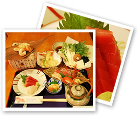 Sushi, Tempura, Sashimi, Ankimo, Tea